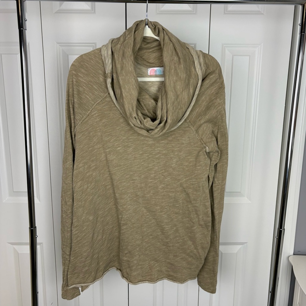 Free People Cotton Tan Cowl Neck Sweater